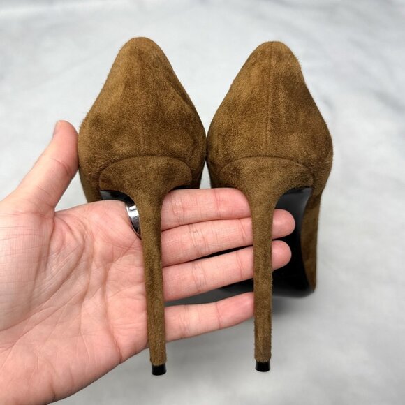Saint Laurent Zoe 105 Suede Pointed Toe Stiletto Heel Pump Brown - Picture 8 of 13